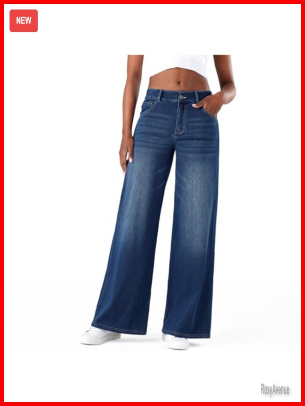 Wide Leg Low Rise Stretch Knit Jeans Women Comfort Pull On Pockets